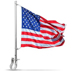 MARINE CITY 304 Grade Stainless Steel Strong Sturdy Gloss Fine Polished Attractive Finish Mount Flag Staff Pole and 12 Inches X 18 Inches USA Flag for Boats – Yachts – Ships – RVs (Pack of 1)