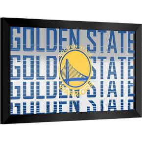 Trademark Global Wall Mirror - Ready-to-Hang Golden State Warriors City Black Framed Rectangle Mirror - for Pub, Game Room, Garage or Home Bar