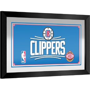 Trademark Global Wall Mirror - Ready-to-Hang Los Angeles Clippers Logo Black Framed Rectangle Mirror - for Pub, Game Room, Garage or Home Bar
