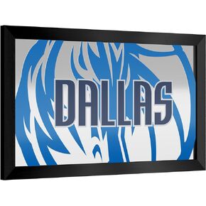 Trademark Global Wall Mirror - Ready-to-Hang Dallas Mavericks Fade Black Framed Rectangle Mirror - for Pub, Game Room, Garage or Home Bar