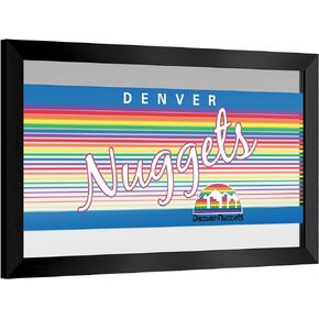 Trademark Global Wall Mirror - Ready-to-Hang Denver Nuggets Hardwood Classics Black Framed Rectangle Mirror - for Pub, Game Room, Garage or Home Bar