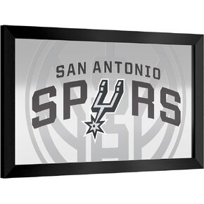 Trademark Global Wall Mirror - Ready-to-Hang San Antonio Spurs Fade Black Framed Rectangle Mirror - for Pub, Game Room, Garage or Home Bar
