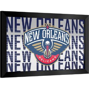Trademark Global Wall Mirror - Ready-to-Hang New Orleans Pelicans City Black Framed Rectangle Mirror - for Pub, Game Room, Garage or Home Bar