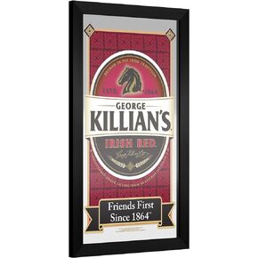Trademark Global Wall Mirror - Ready-to-Hang George Killian's Irish Red Logo Black Framed Rectangle Mirror - for Pub, Game Room, Garage or Home Bar
