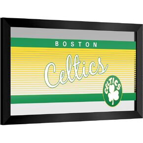 Trademark Global Wall Mirror - Ready-to-Hang Boston Celtics Hardwood Classics Black Framed Rectangle Mirror - for Pub, Game Room, Garage or Home Bar