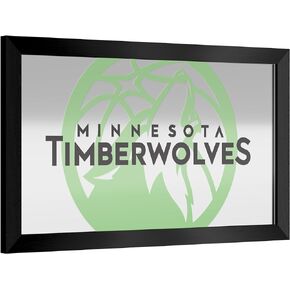 Trademark Global Wall Mirror - Ready-to-Hang Minnesota Timberwolves Fade Black Framed Rectangle Mirror - for Pub, Game Room, Garage or Home Bar