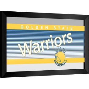 Trademark Global Wall Mirror - Ready-to-Hang Golden State Warriors Hardwood Classics Black Framed Rectangle Mirror - for Pub, Game Room, Garage or Home Bar