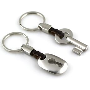 Creative Fashion Leather Couple Keychain Key Chain Ring Keyring Key Fob Key & Lock 83513-2(Copper)