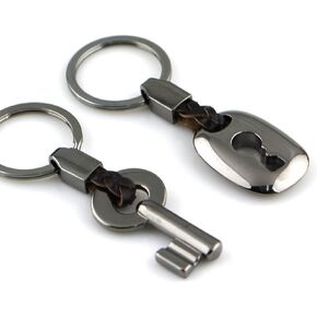 Creative Fashion Leather Couple Keychain Key Chain Ring Keyring Key Fob Key & Lock 83513-2(Copper)