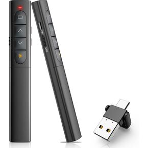 Presentation Clicker Wireless Slide Remote for Powerpoint Presentations, 2-in-1 USB C/A Rechargeable Presenter Sideshow Advancer with Volume Control/Hyperlink for MAC/Computer/Laptop Round Slim