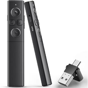 Presentation Clicker Wireless Slide Remote for Powerpoint Presentations, 2-in-1 USB C/A Rechargeable Presenter Sideshow Advancer with Volume Control/Hyperlink for MAC/Computer/Laptop Round Slim