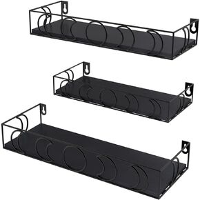 PHAREGE Moon Phase Floating Shelf أسود، مجموعة من 3 أرفف صغيرة للعرض الكريستالي، أرفف حائط غرفة النوم وغرفة المعيشة لتخزين كتاب النبات، لوحة سوداء