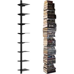 Invisible Floating Bookshelf for Wall Mounted, 4 Tier Vertical Spine Book Tower, Heavy-Duty Metal Book Organizers for Home Office, 2 Pack Black