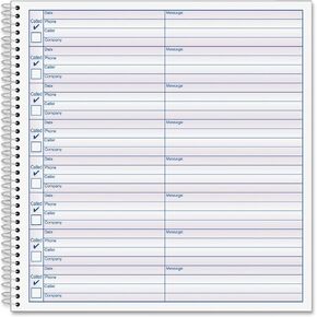 Adams Voice Mail Log, 8.25 x 8.5 Inch, Spiral Bound, 60 Forms per Book, 2-Pack, White (S8714)
