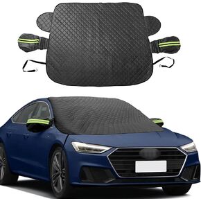 Car Windshield Snow Cover with Side Mirror and Hook, Winter Magnetic Windshield Sun Shade Foldable, Windshield Cover for Ice and Snow, Fit for Small Sedan, Compact SUV, (58"x47") Black