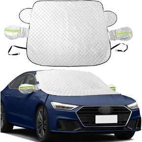 Car Windshield Snow Cover with Side Mirror and Hook, Winter Magnetic Windshield Sun Shade Foldable, Windshield Cover for Ice and Snow, Fit for Small Sedan, Compact SUV, (58"x47") Black