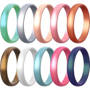 Zollen 10 Packs Silicone Rings for Women, 5.5 MM Metallic Rubber Wedding Bands Stackable Ring