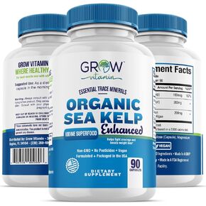 Organic Sea Kelp (Icelandic) Enhanced - Pure Healthy Thyroid Support Natural Iodine Supplement w/Organic Sea Kelp, Blue-Green Algae & Red Algae - Immune System & Metabolism Support - 90 Capsules