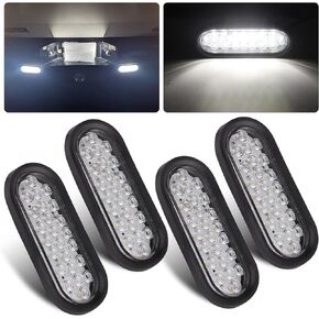 4Pcs 6“ Oval White LED Trailer Tail Lights 24 LED, 6 Oval Led Trailer Backup Reverse Lights Tail Fog Running Lights w/Grommets and 3 Wire Prong Pigtails Waterproof
