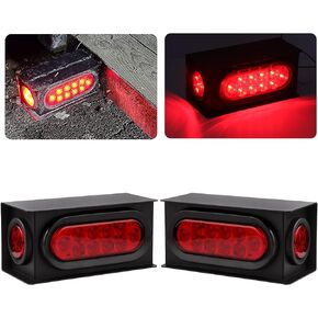 2Pcs Steel Trailer Lights Boxes Housing Kit w/6 Inch Oval Red LED Trailer Tail Lights 10LED and 2" Round Red LED Side Marker Lights 4LED, Grommets and Wire Pigtails Connectors Included