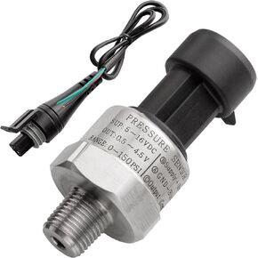 150 Psi Fuel Oil Pressure Transducer Sensor Sender 1/8" -27 NPT Thread with Harness Kit for Oil Fuel Air Water, Stainless Steel 0-150 Psi Senror Pressure Transmitter