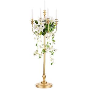 Romadedi Candelabra Gold for Wedding Decor: 50'' Tall Candelabra Floor Candle Floral Centerpiece Stand for Events Party Ceremony Aisle Reception Decorations for 5 Candlesticks