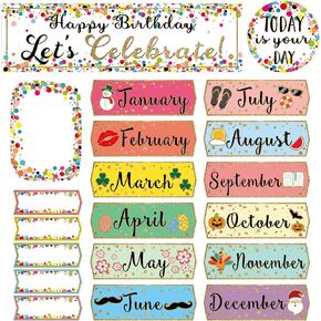 Confetti Happy Birthday Bulletin Board Let's Celebrate Birthdays Bulletin Board Sign for Classroom Decorations Mini Bulletin Board Decor Supplies (Dark Color)