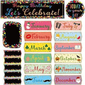 Confetti Happy Birthday Bulletin Board Let's Celebrate Birthdays Bulletin Board Sign for Classroom Decorations Mini Bulletin Board Decor Supplies (Dark Color)