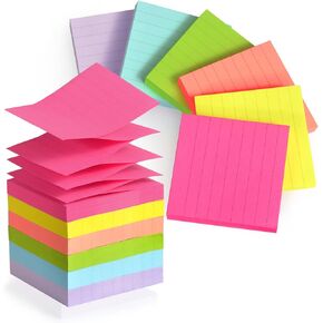 Pop Up Sticky Notes Lined 3x3 inch , Easy to Post Sticky Notes with Lines, 600 Sheet, Pink Purple Blue Yellow Green Orange Color, Office Accessories