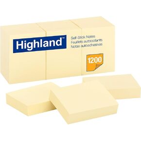 Highland Sticky Notes, 1.5 x 2 Inches, Yellow, 12 Pack (6539)
