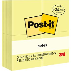 Post-it Notes, 3x3 in, 24 Pads, Canary Yellow, Clean Removal, Recyclable