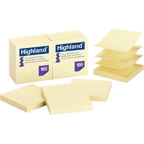 Highland Pop-up Sticky Notes, 3 x 3 Inches, Yellow, 12 Pack (6549-PUY)