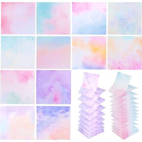 12 Pads Pop up Sticky Notes, 3x3" Cute Gradient Watercolor Self Stick Notes Pads, Multi Color Super Adhesive Memo Pads Refills, Easy to Post Paper Home Office Notebooks Supplies Accessories