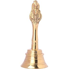 Crafts of India Hand-held Auspicious Ghanti - Brass Puja Bell for Mandir, Aarti, Poojan Decorative Design Bell, Colourful Jingle Bell for Christmas/Hindu Festivals, Office/Home