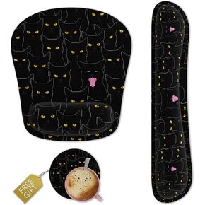 Keyboard Wrist Rest Memory Foam Ergonomic Mouse Pad with Computer Wrist Support Set with Non-Slip Rubber Base Coaster for Home, Office Easy Typing and Pain Relief - Black Marble