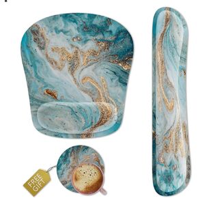 Keyboard Wrist Rest Memory Foam Ergonomic Mouse Pad with Computer Wrist Support Set with Non-Slip Rubber Base Coaster for Home, Office Easy Typing and Pain Relief - Black Marble in Kuwait