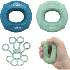 Grip strength trainer Hand grip strengthener, Forearm exerciser, Workout Set for Hand and Wrist Muscle Trainer Stress Relief, Silicone Ring for Muscle Training, Sports, Rock Climbing and Fitness.
