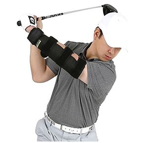U.S. Patented Weighted Elbow Brace - Shoulder Turn & Straight Arm Golf Swing Trainer Increasing Moment of Inertia Force (Rigid, 2 lb)