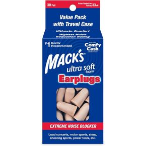 Mack's Ultra Soft Foam Earplugs, 30 Pair - 33dB Highest NRR, Comfortable Ear Plugs for Sleeping, Snoring, Travel, Concerts, Studying, Loud Noise, Work | Made in USA