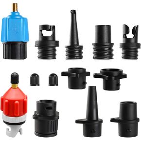 Inflatable SUP Pump Adaptor, Paddle Board SUP Valve Adapter with 9 Standard Conventional Air Pump Adapter for Inflatables, Paddle Board Pump Attachment Inflatable Boat Air Valve Adapter(Blue, Red)