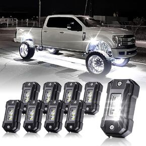 R4 LED White Rock Lights 8PCS for Truck SUV UTV ATV RZR Car Boat Off Road Rock Lights White High Power Underbody Glow Neon Trail Rig Lamps Super Bright 6000K Underglow Lights 8Pods