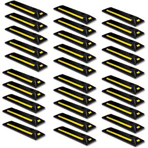 VaygWay Heavy Duty Rubber Parking Curb Guide –Car Parking Block - 2 Pcs Driveway Car Garage Wheel Stopper- Professional Grade Parking w/Yellow Reflective Tape Curb– Universal (Black + Yellow 30 Pk)