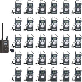 EXMAX EXG-108 Live Translator Device Wireless Microphone FM Radio Broadcast System for Social Distancing Tour Guide Teaching Meeting Training Church Parking Lot 1 Transmitter & 30 Receivers (Gray)