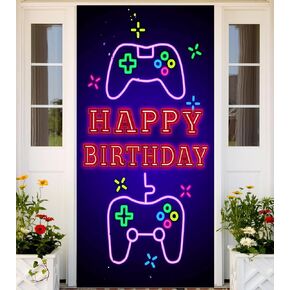 Neon Level Unlocked Happy Birthday Level Up Banner Backdrop Gamepad Video Games Party Theme Decor for Boys Girls Birthday Party Supplies Level Up Birthday Decorations Game On Party Photo Booth Props