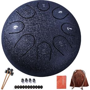 طبلة اللسان الفولاذية 8 ملاحظات 6 بوصات أدوات قرع يدوية طبلة الشفاء هدايا الآلات الموسيقية لعازفي الطبول المبتدئين والأطفال البالغين مع حقيبة سفر مبطنة (أزرق داكن) in Kuwait