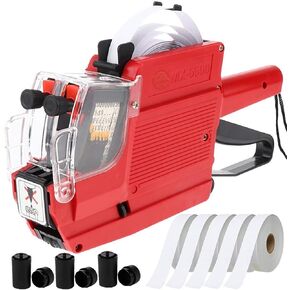 HC Kenshin MX6600 Price Gun, Price Label Gun, 2 Line 20 Bit Price Sticker Gun, Labeler-Sticker Maker Machine,Label Maker Kit:1 Price Label Printer Machine, 5 Roll Labels, 3 Ink Rolls(Red)