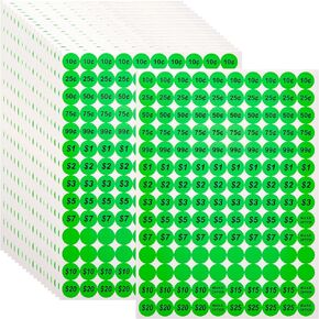 Anronal 2520 Count Garage Sale Pricing Stickers Removable Yard Sale Labels with Prices, 3/4" Round Preprinted Pricing Labels Price Stickers (Green)