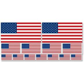 Sheet of Multiple Size USA Flag Stickers (Qty 2: 2x4 inch; Qty 4: 1x2 inch; Qty 7: 0.5x1 inch Vinyl Decals for Scrapbooking Helmet or Laptop))