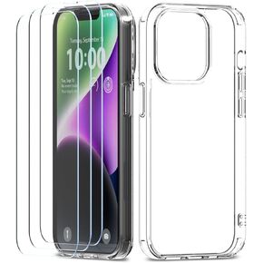 واقي شاشة لهاتف iPhone 14 [حزمة ممتازة] [تم اختبار السقوط من الدرجة العسكرية] [لا يصفر المصد] - حافظة شفافة + 3 عبوات من الزجاج المقسى (2022/6.1 بوصة) in Kuwait