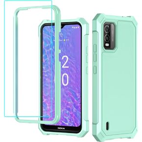 for Nokia C210 Case with Screen Protector,Nokia C210 Cell Phone Case Front Back Full Body Heavy Duty Protection,Frosted PC Back Soft Silicone Military Grade Shockproof Cover for Nokia C210 Black